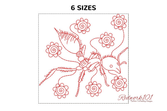 Fire Ant with Flowers Embroidery Design