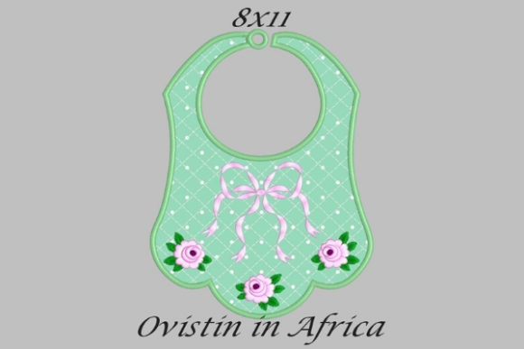 Green Cute Adorable Baby Bib with Roses Large