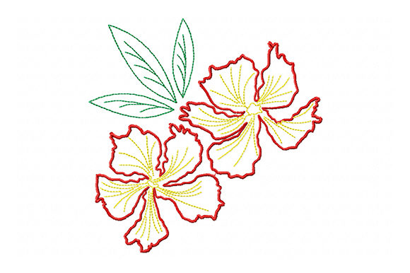 Two Red Flowers with Green Leaves
